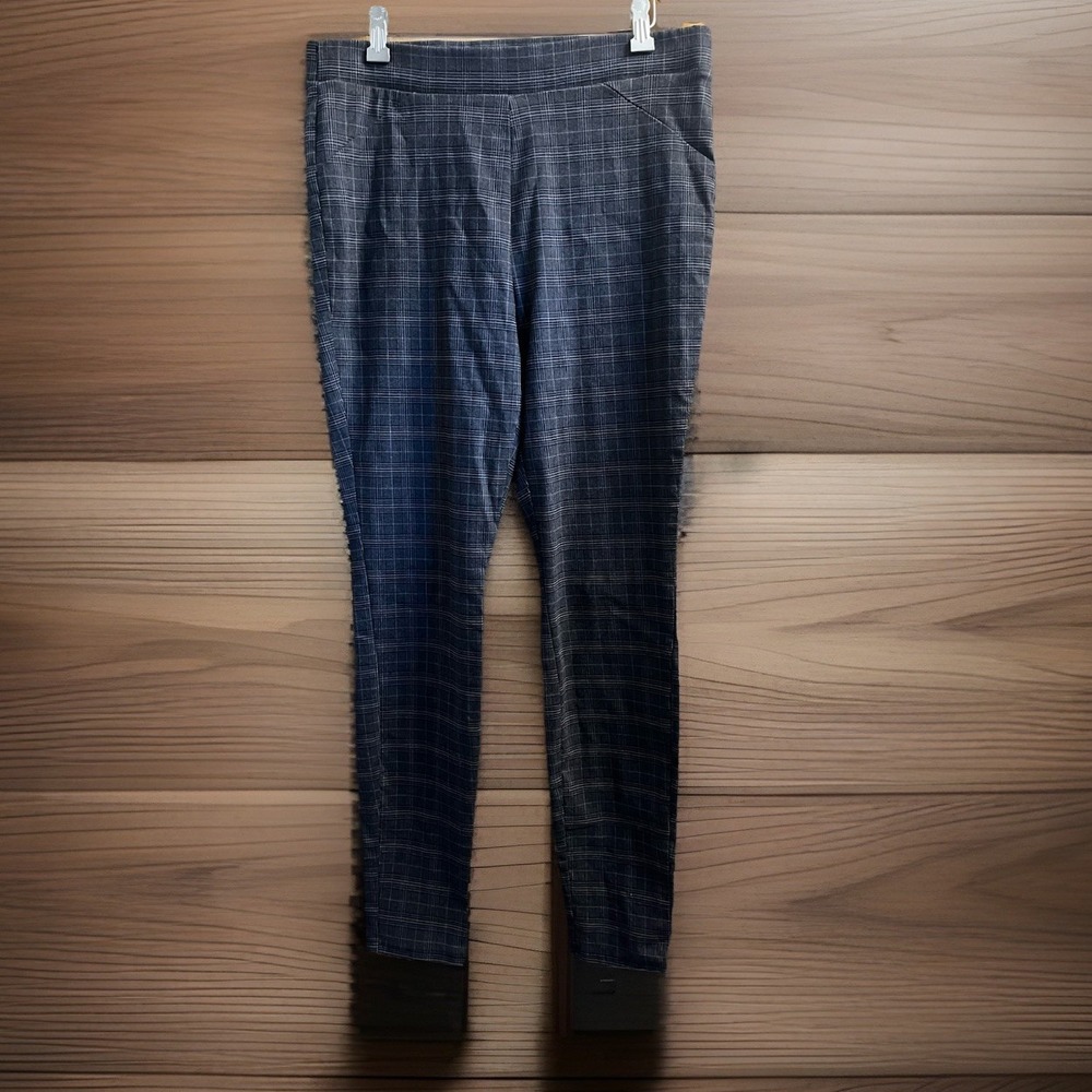 Simply Vera  Wang Large Skinny Fit Grey Plaid Check Pull On Pants Work Office